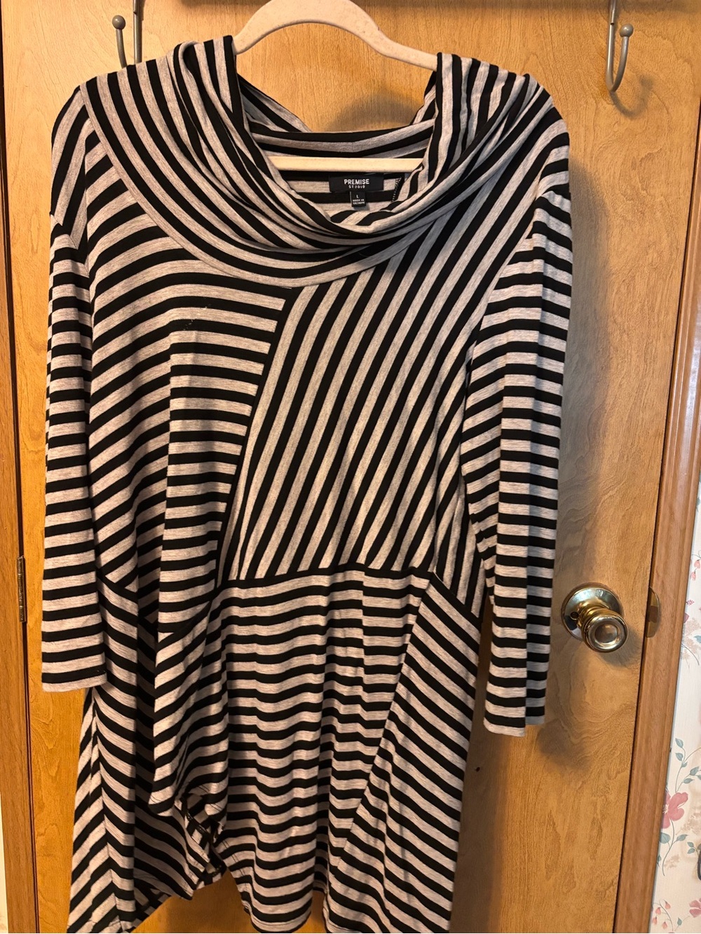 Premise Black & Cream Striped Cowl Neck Tunic